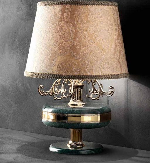 Classic gold-plated Italian table lamp with pink marble decoration