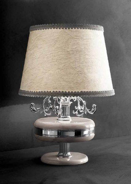 Classic silver plated Italian table lamp with pink marble decoration italian lighting center