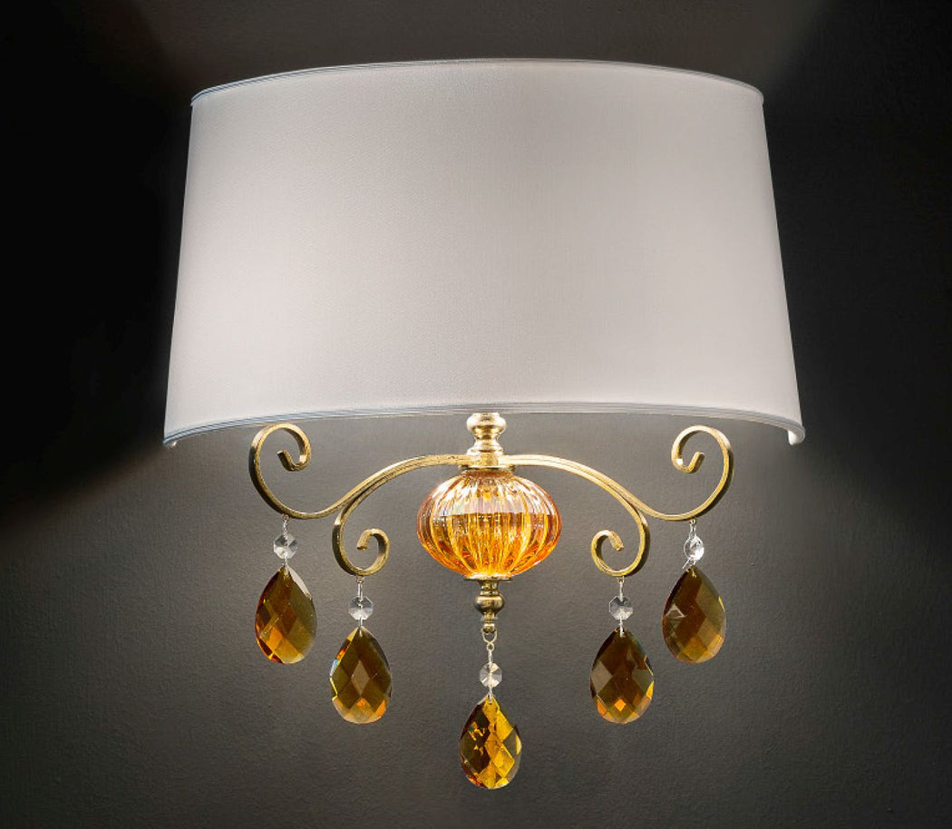 Elegant Italian wall light with amber or smoked hand-blown glass decorations