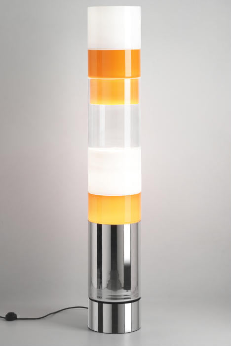 Tall modern orange, white, and clear Murano glass cylinder floor light