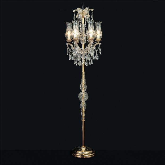 Ornate Maria Theresa flambeau-style floor lamp with lead crystals