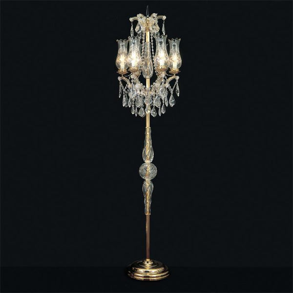 Ornate Maria Theresa flambeau-style floor lamp with lead crystals