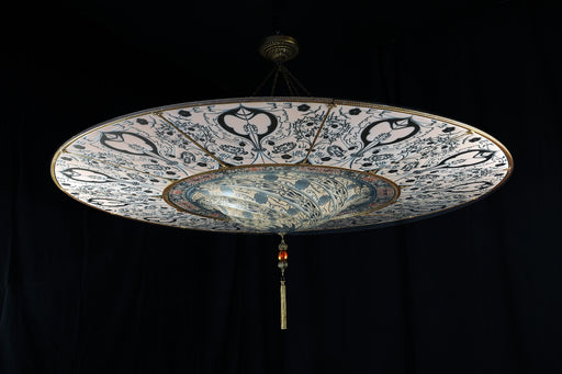 Two metre Fortuny style hanging light in Murano glass