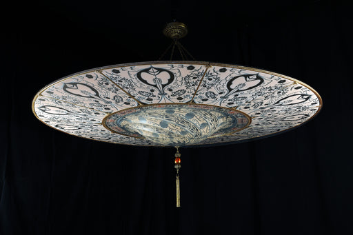Two metre Fortuny style hanging light in Murano glass