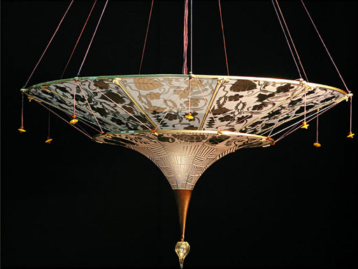 Gold Fortuny-style hanging light in Murano glass