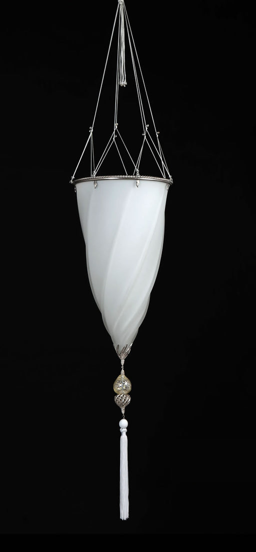 144 cm Fortuny style pendant in white Murano glass