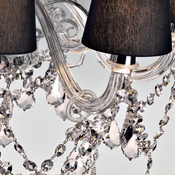Clear, red or black Murano glass chandelier with shades and crystal pendants