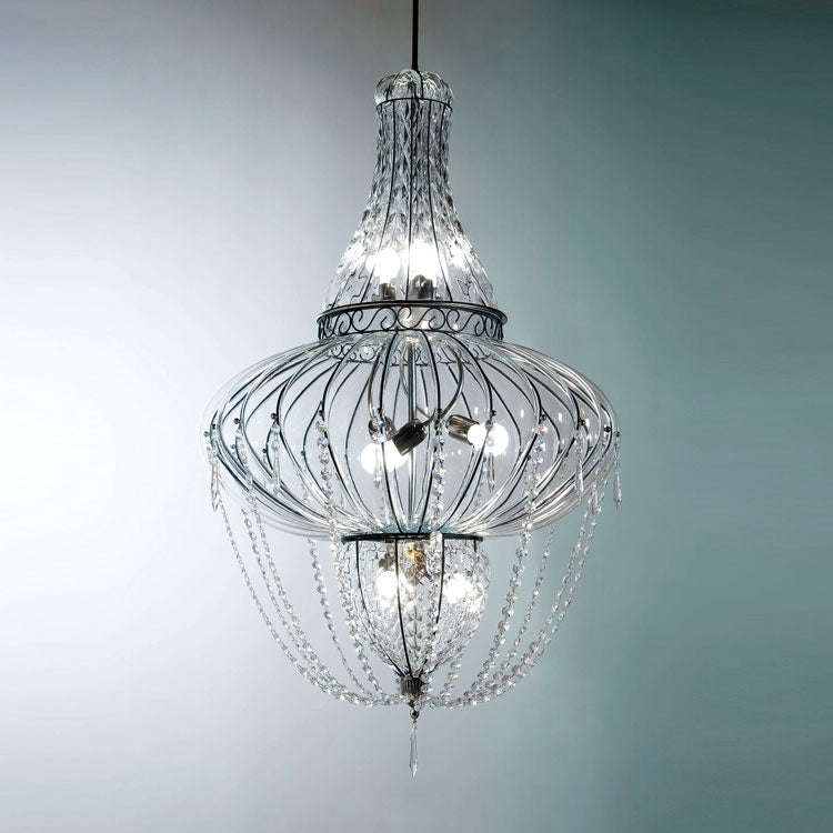 Glamorous large modern chandelier in clear Murano glass