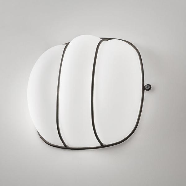 Modern square bulkhead-style wall light in white Murano glass