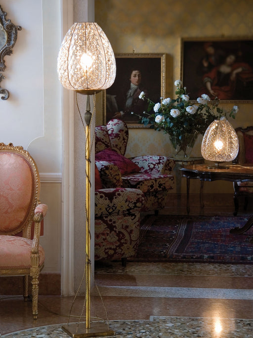 Clear hand-blown Venetian baloton floor light with gold leaf base