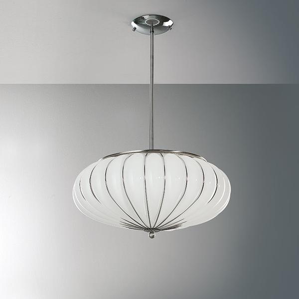 Impressive large modern suspended ceiling light in white or clear Venetian glass