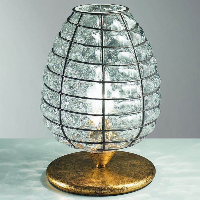 Transparent Venetian glass table lamp with balloton pattern