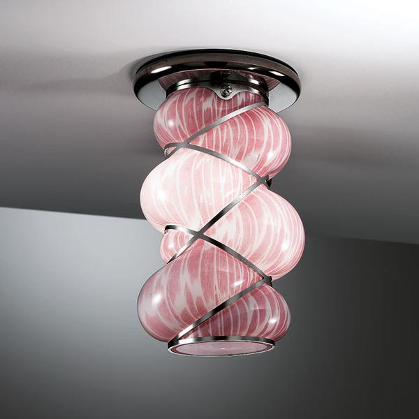 Contemporary Murano glass ceiling light with powder pink finish