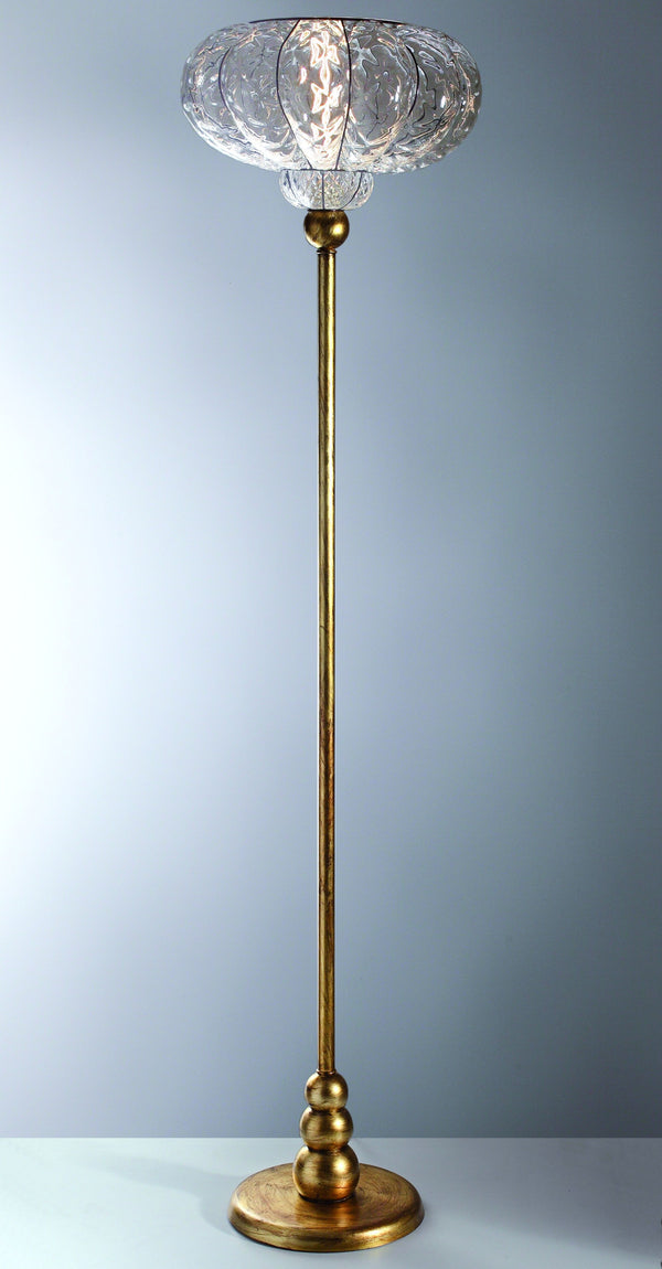 Clear Venetian baloton glass floor lamp with gold leaf base