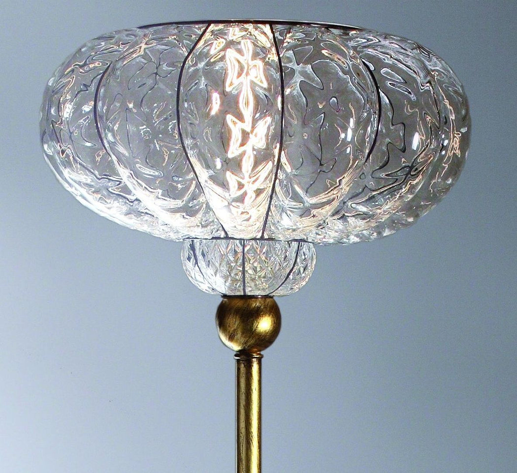 Clear Venetian baloton glass floor lamp with gold leaf base