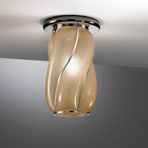 Smart modern Venetian glass flush light with satin amber interior