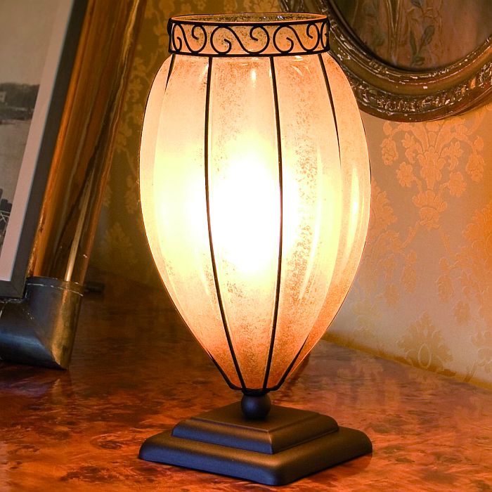 Amber Murano glass and bronze table lamp with rustic "scavo" finish