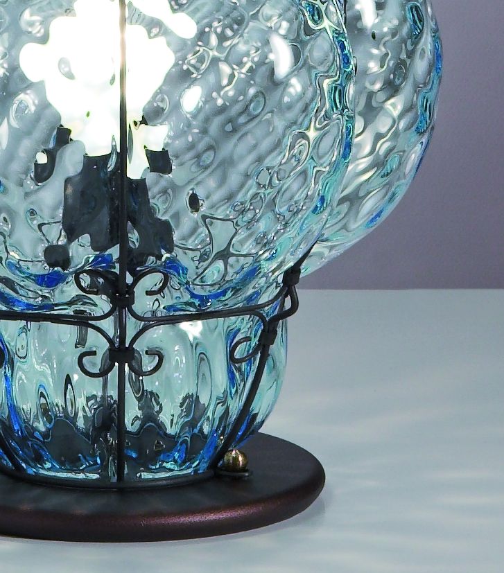 Classic Venetian baloton glass table lamp  in clear, aqua, or amber