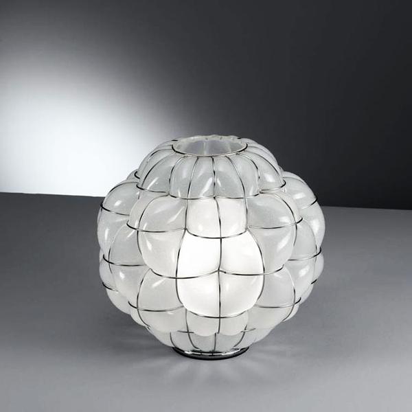 Modern milky-white or clear Murano glass table lamp with wire frame