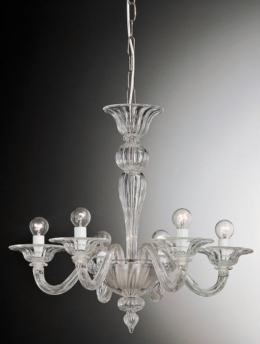 Versatile small modern Murano glass chandelier with 6 lights & options for custom colors