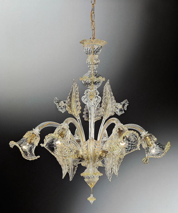 Beautiful medium sized Murano glass leaf chandelier with 24 carat gold
