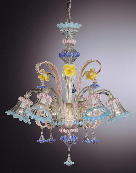 Pretty Murano glass chandelier with delicate flowers in custom colors