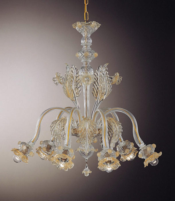 6 Light Murano chandelier with flower decorations in bespoke colors
