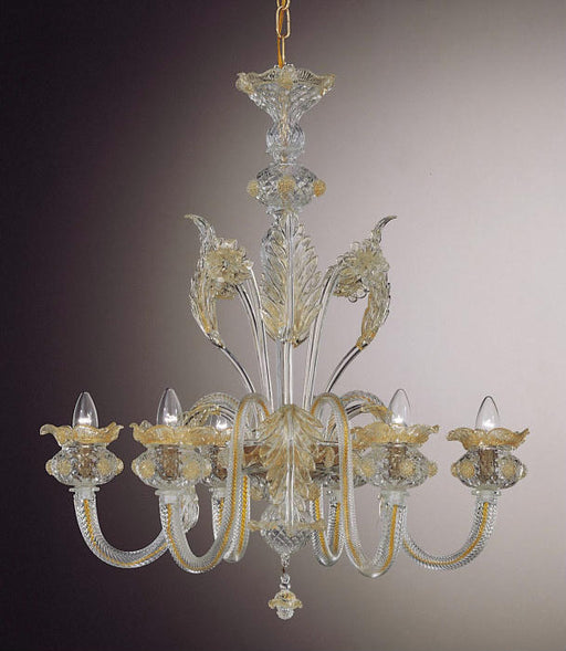 Classic Murano chandelier with hand-worked gold decoration and 6 lights