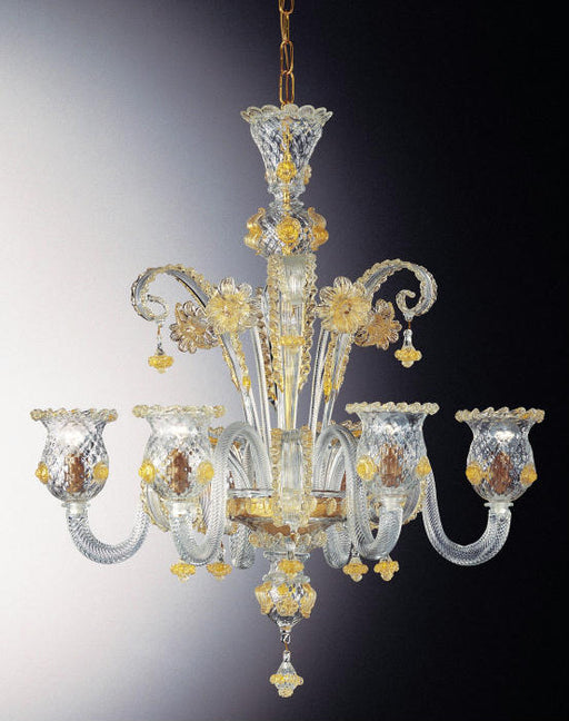 Traditional Venetian flower chandelier with 6 lights and 24 carat gold