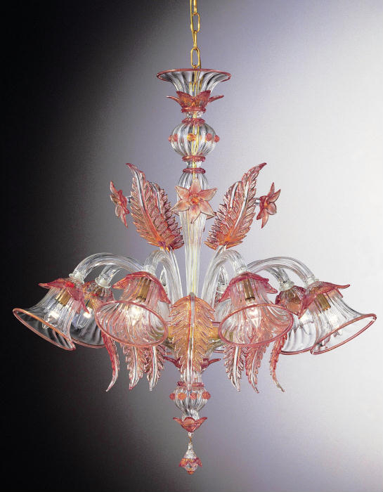 Gorgeous traditional Venetian flower chandelier with gold and pink accents