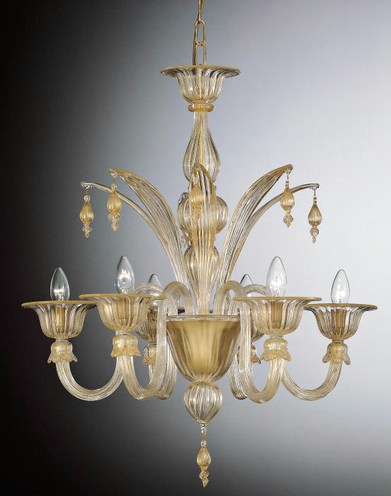 Customizable  Murano glass chandelier with golden droplets and elegant leaves