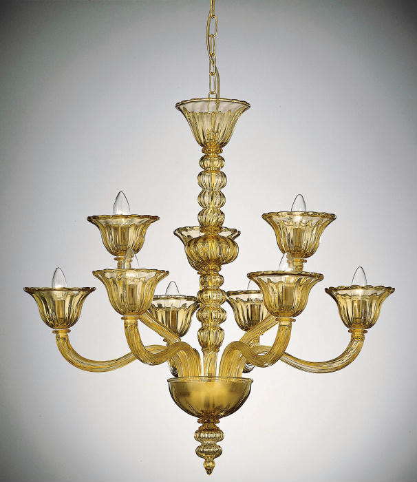 Understated nine-light Venetian chandelier in a range of beautiful colors