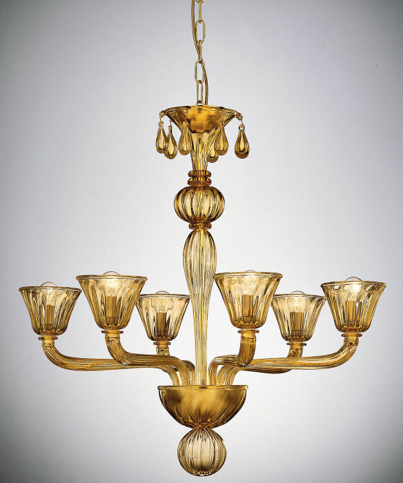 Classic Venetian six-light glass chandelier in custom colors and sizes