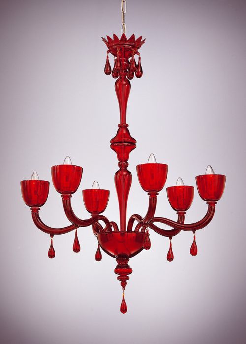 Modern hand-blown Murano glass chandelier in red and other custom colors