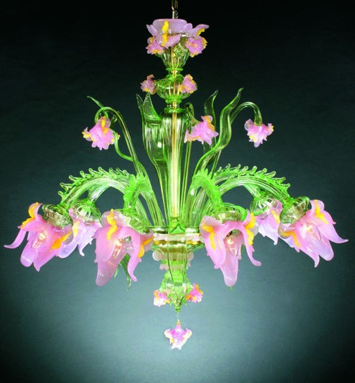 Captivating Venetian floral chandelier with 6 lights & decorations in custom colors