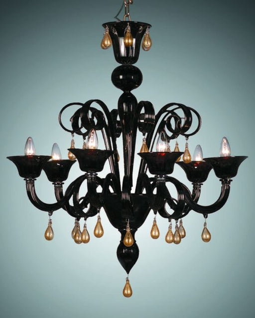 Stunning black Murano glass chandelier with teardrops and more custom colors