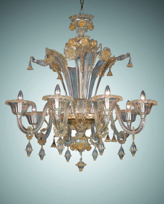 Lovely traditional Murano glass floral chandelier with 8 lights