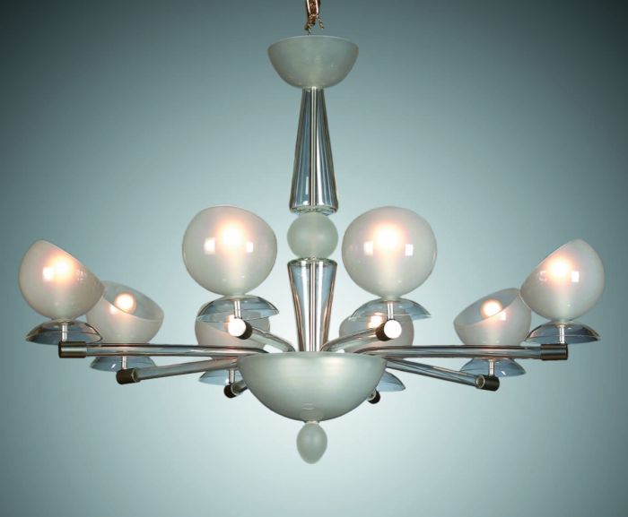 Elegant white or red Murano glass chandelier in the art deco style