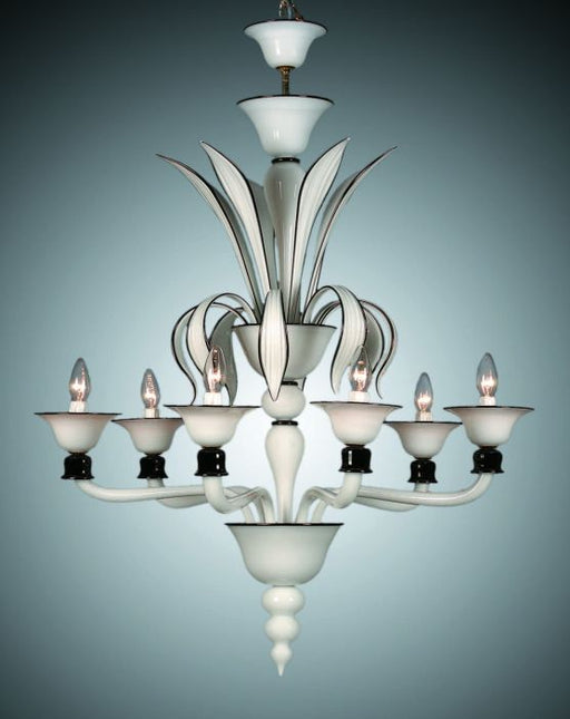 Classic hand-blown art deco chandelier in black and white Murano glass