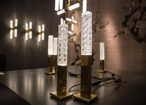 High-end modern Italian brass table lamp with engraved crystal diffuser