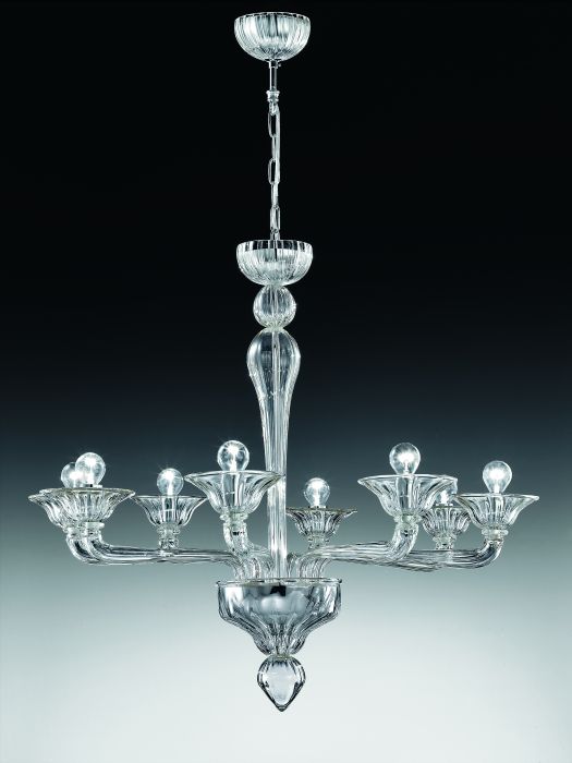 Stunning understated Murano glass or crystal 8 light chandelier  in multiple colorways