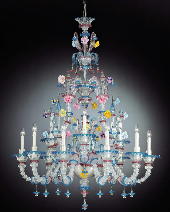 Breathtaking large Murano glass Rezzonico chandelier in custom colours