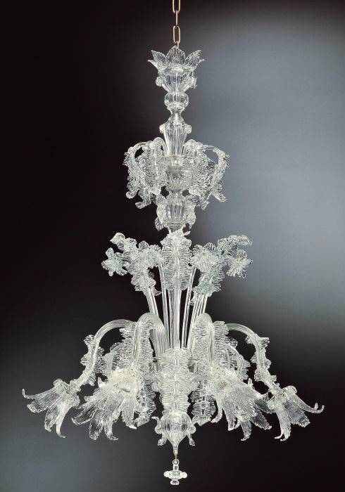 Tall traditional Venetian glass stairwell chandelier with exquisite flowers
