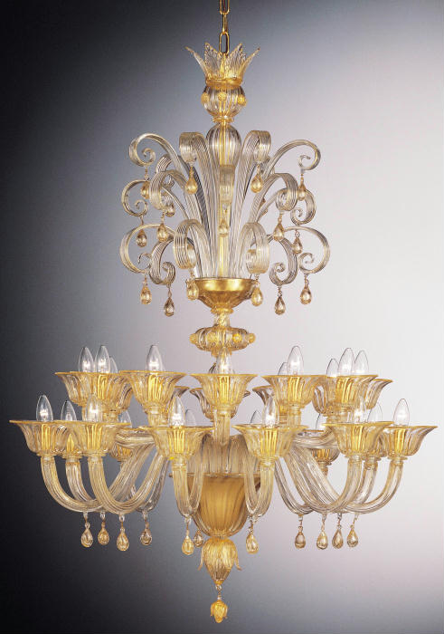 Exquisite 24 light Murano glass chandelier with 24 carat gold