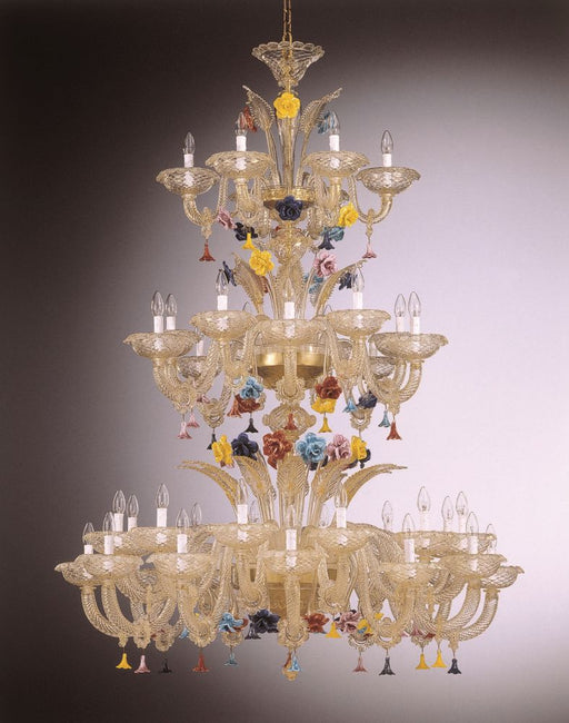 Magnificent 42 light Murano balloton glass chandelier with colourful flowers