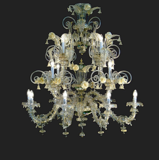 Beautiful 16 light Rezzonico chandelier with ivory glass flowers