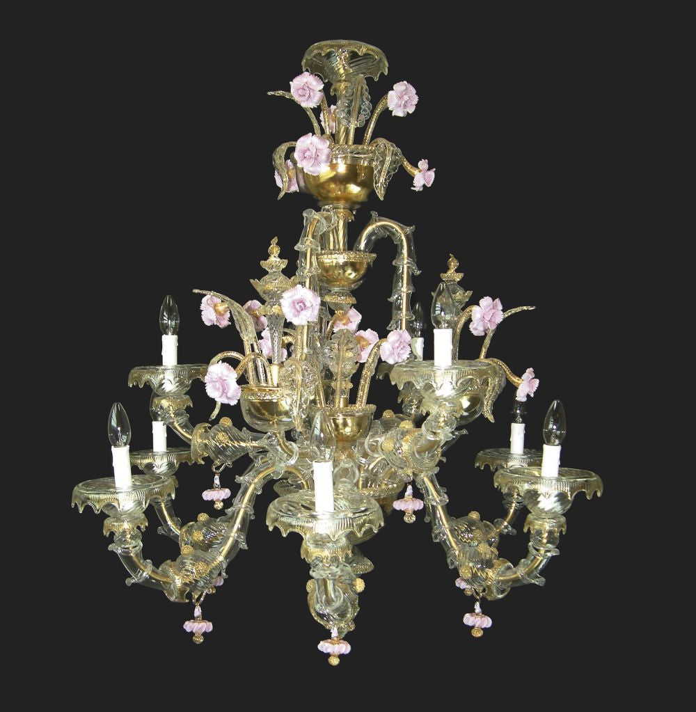 Beautiful 16 light Rezzonico chandelier with ivory glass flowers