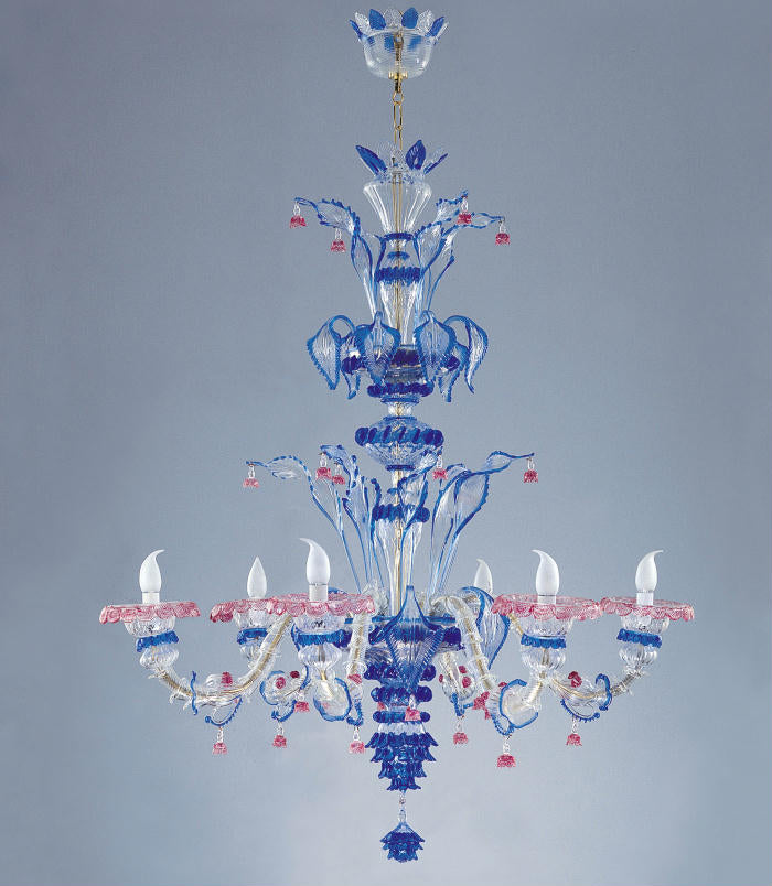 Pretty Rezzonico style Murano chandelier in custom colours