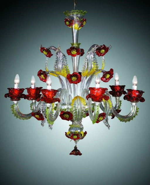 Gorgeous six light Murano chandelier with flowers in bespoke colours