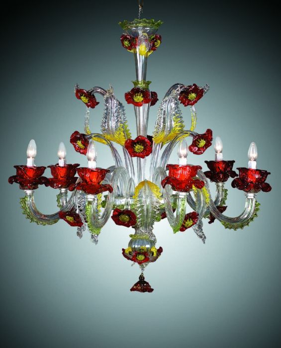 Gorgeous six light Murano chandelier with flowers in bespoke colours